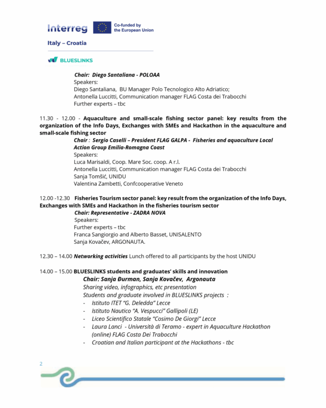 invito e programma BLUESLINKS IT-HR conferenza finale 3 e 4 settembre 2026 a Dubrovnik in Croazia