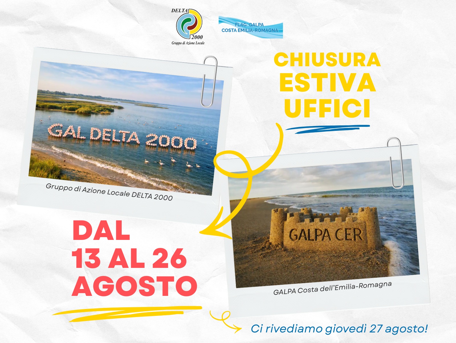 comunicazione chiusura estiva uffici 13-26 agosto 2026 torniamo il 27 agosto