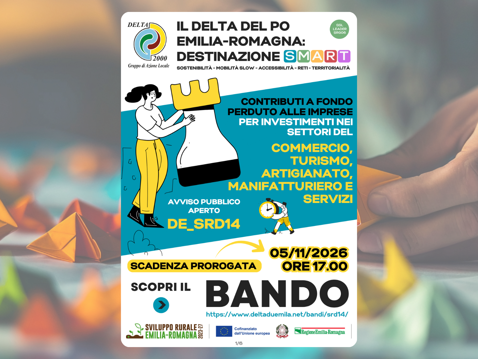 Prorogato al 05/11/2026 ore 17 il bando DE_SRD14 “Investimenti produttivi non agricoli in aree rurali – Settori Commercio, Turismo, Artigianato, Manifatturiero e Servizi”