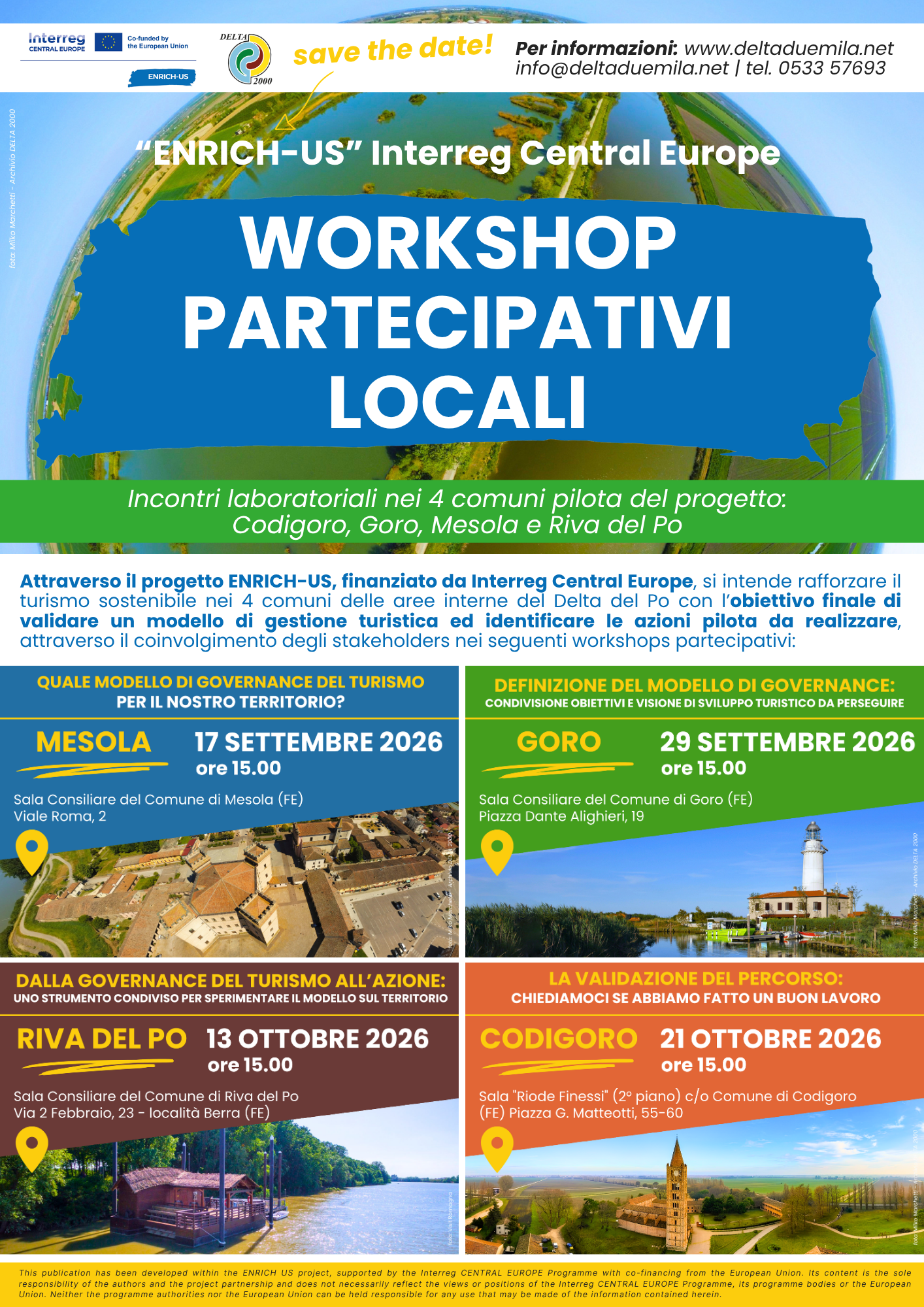 4 Workshop partecipativi locali ENRICH-US a Mesola, Goro, Riva del Po, Codigoro