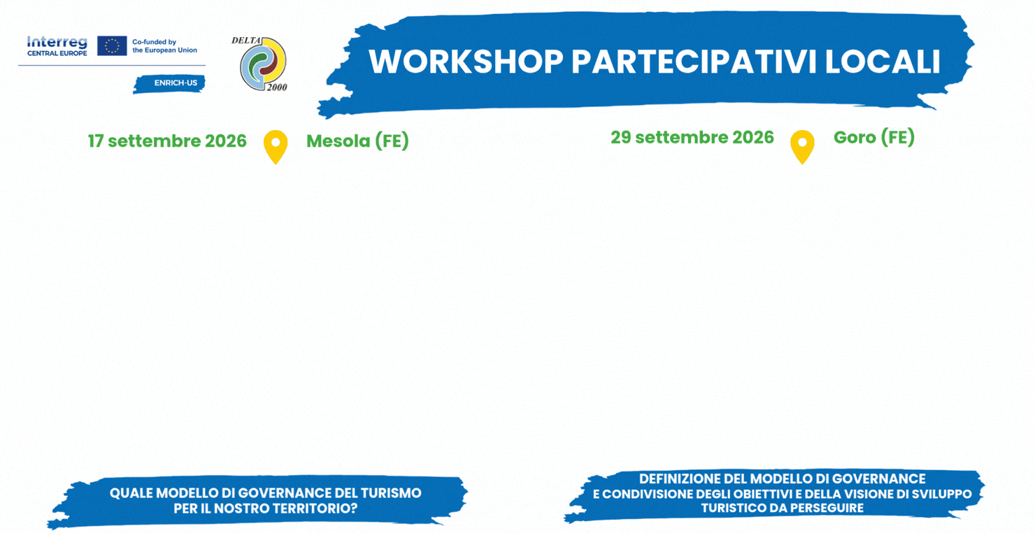 1 e 2 Workshops partecipativi locali - 17 settembre 2026 a Mesola FE e 29 settembre 2026 a Goro FE
