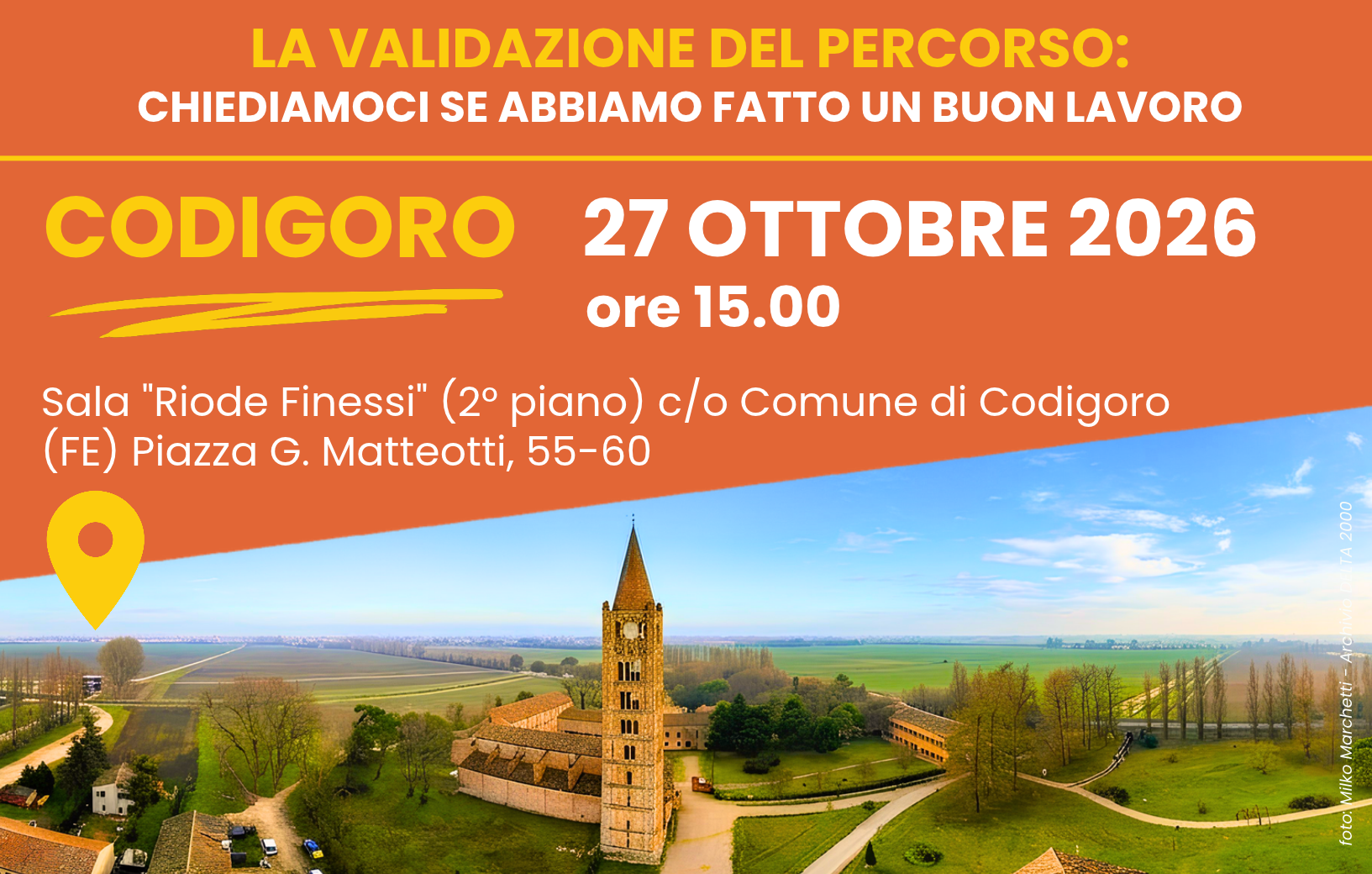4° workshop partecipativo locale "ENRICH-US" martedì 27 ottobre 2026, ore 15.00 a Codigoro FE presso la Sala "Riode Finessi" (2° piano) Comune di Codigoro - Piazza G. Matteotti, 55