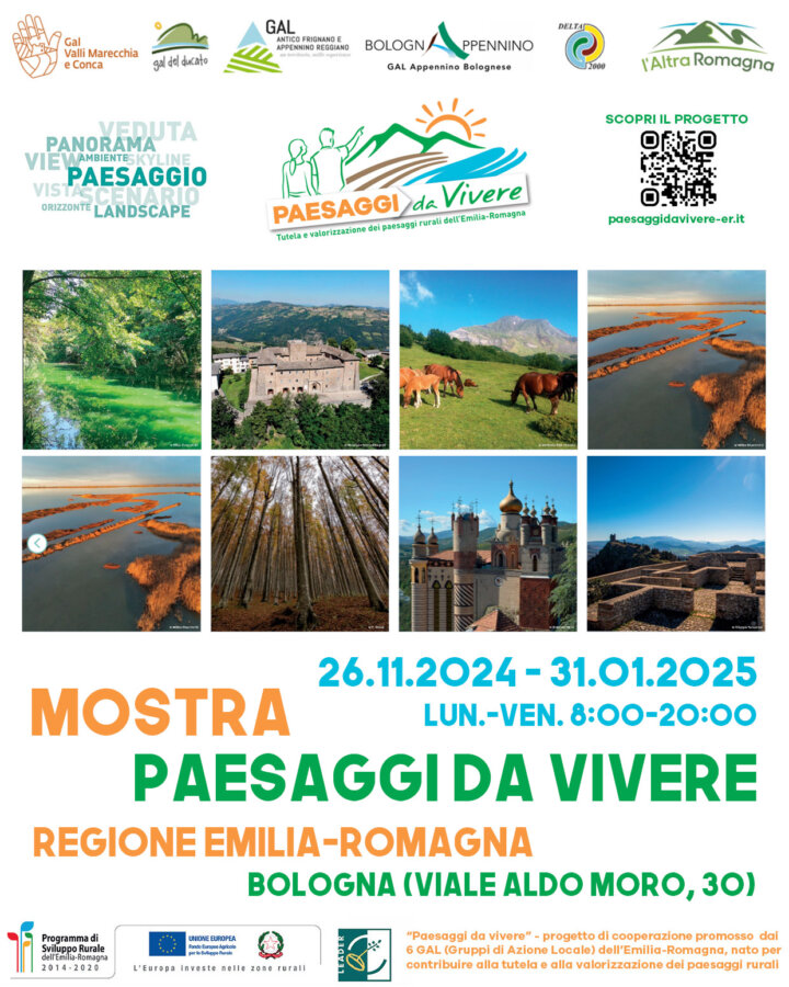 MOSTRA "PAESAGGI DA VIVERE" 26 NOVEMBRE 2024 - 31 GENNAIO 2025<br>REGIONE EMILIA-ROMAGNA - BOLOGNA (ingresso Viale Aldo Moro, 30)